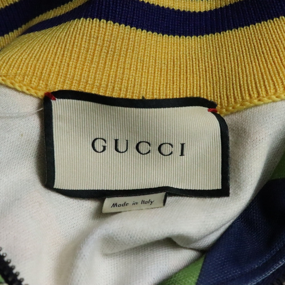 GUCCI(グッチ) Gキューブ 総柄プリント サイドライン ジップアップ スウェット トラックジャケット ネイビー/イエロー 475359