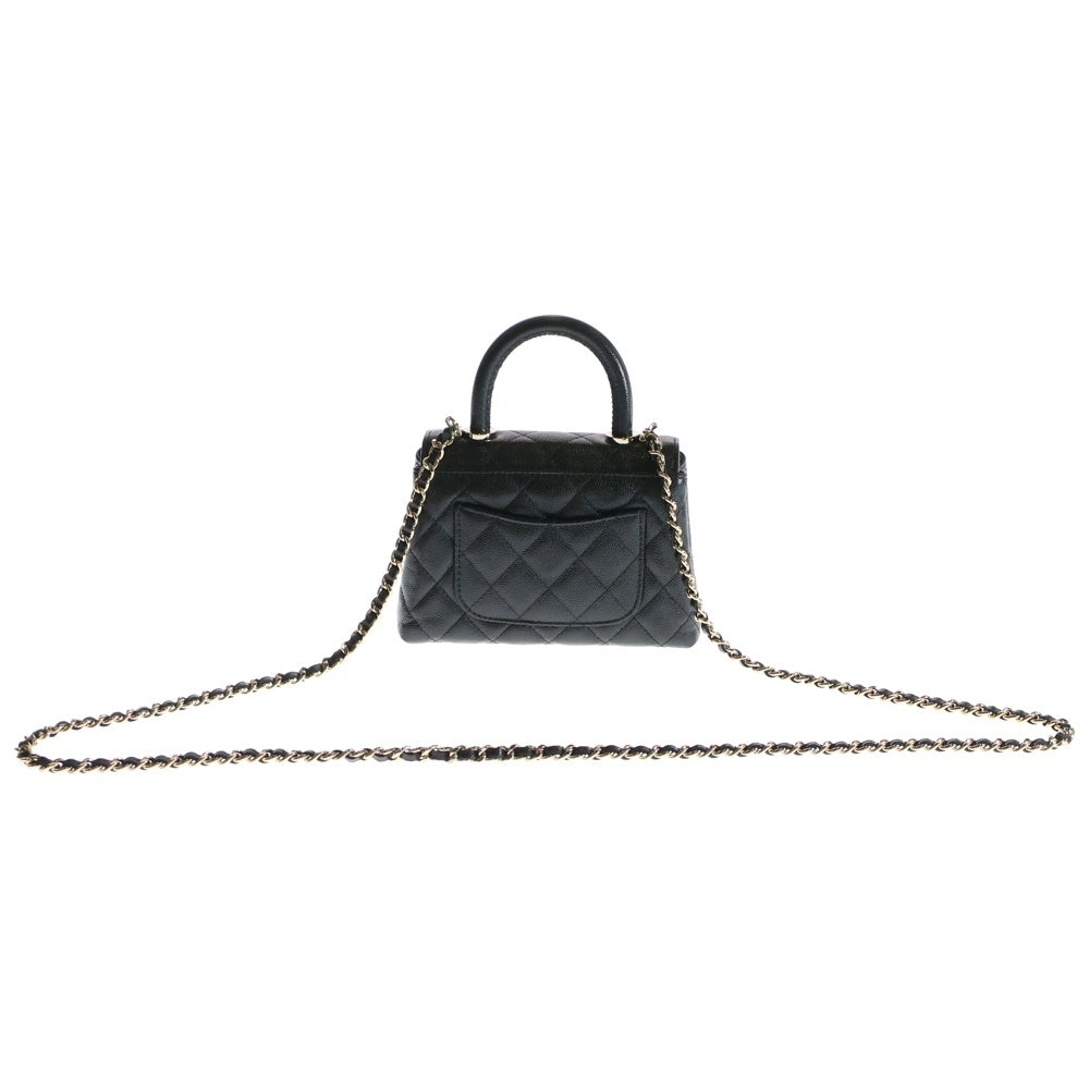 CHANEL(シャネル) ココハンドル エクストラ ミニ ココマーク キャビアスキン レザー 2WAY ハンド チェーンショルダーバッグ ゴールド金具 ブラック