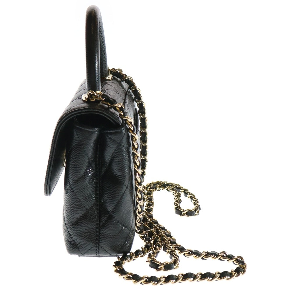 CHANEL(シャネル) ココハンドル エクストラ ミニ ココマーク キャビアスキン レザー 2WAY ハンド チェーンショルダーバッグ ゴールド金具 ブラック