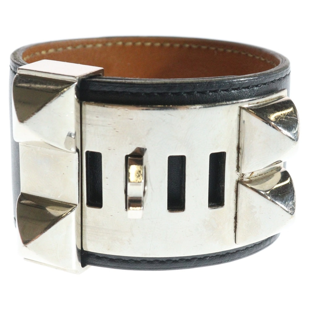 HERMES(エルメス) コリエ ドシアン バングル ブラック レザー スタッズ □R刻印 シルバー金具