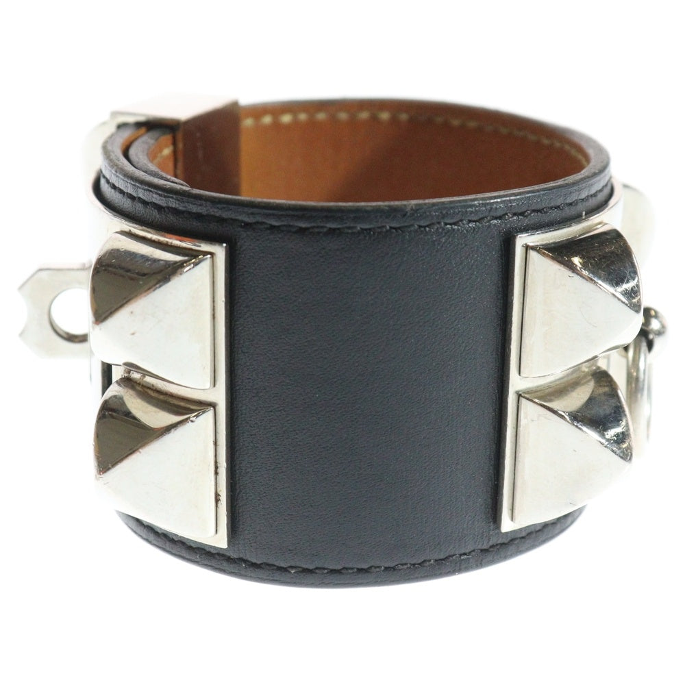 HERMES(エルメス) コリエ ドシアン バングル ブラック レザー スタッズ □R刻印 シルバー金具