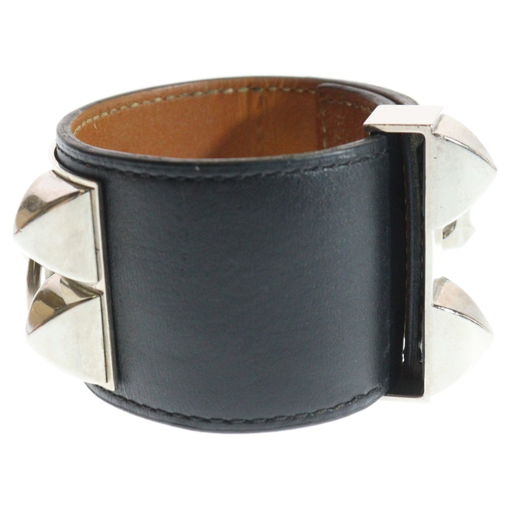 HERMES(エルメス) コリエ ドシアン バングル ブラック レザー スタッズ □R刻印 シルバー金具
