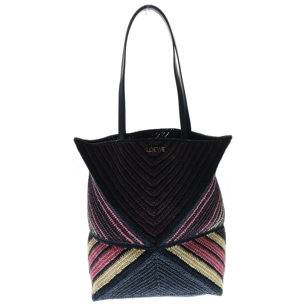 LOEWE(ロエベ) パズルフォルド トートバッグ ハンドバッグ カゴバッグ ブラック×ピンク ラフィア