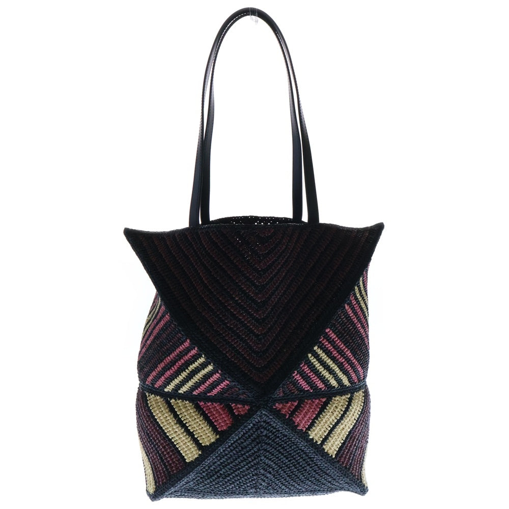 LOEWE(ロエベ) パズルフォルド トートバッグ ハンドバッグ カゴバッグ ブラック×ピンク ラフィア