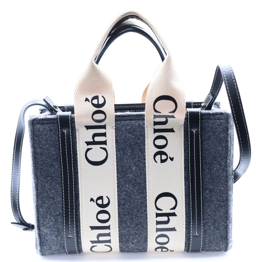 Chloe(クロエ) ウッディ トートバッグ ハンドバッグ フェルト×レザー グレー