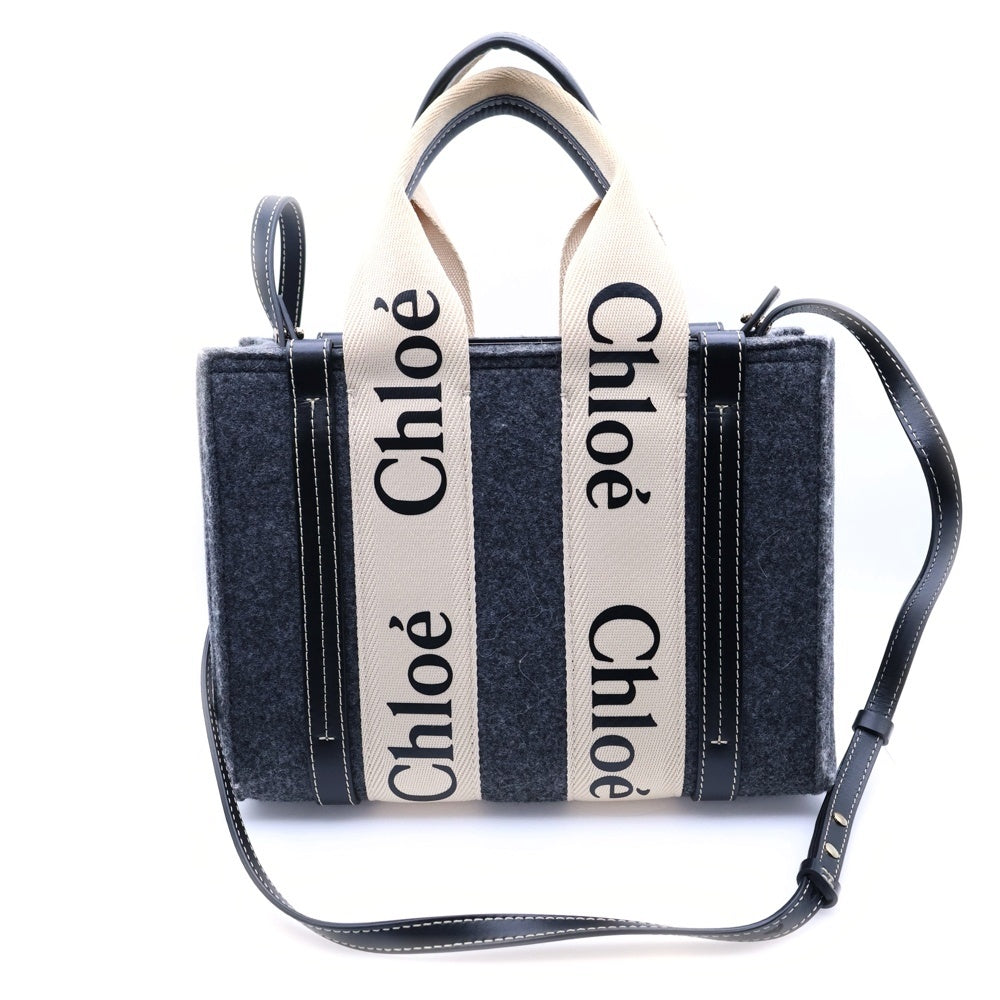 Chloe(クロエ) ウッディ トートバッグ ハンドバッグ フェルト×レザー グレー