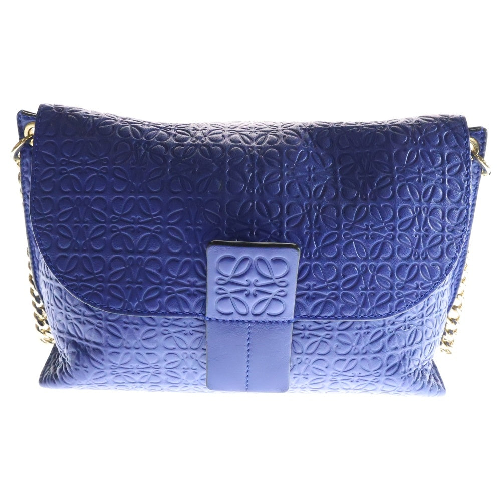 LOEWE(ロエベ) アナグラム アベニュー ショルダーバッグ チェーンバッグ ゴールド金具 ブルー レザー