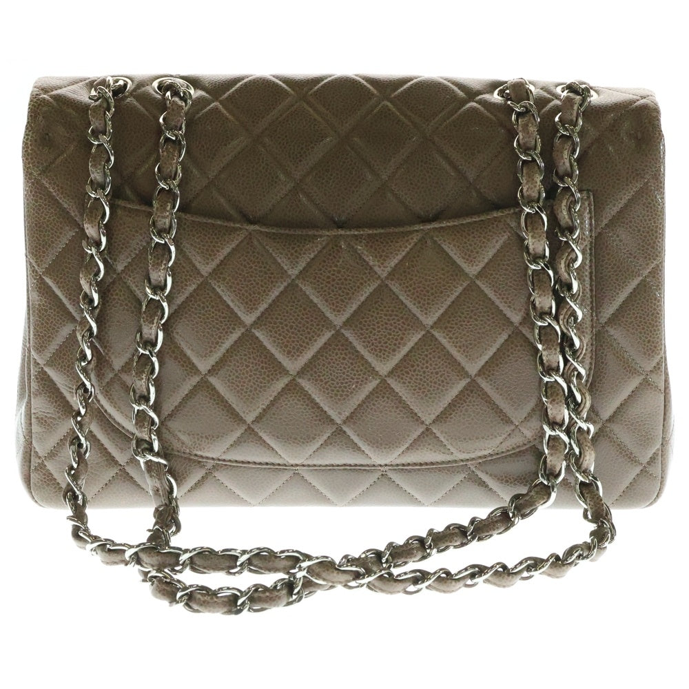 CHANEL(シャネル) デカマトラッセ30 ココマーク キャビアスキン レザー シングルフラップ ダブルチェーンショルダーバッグ シルバー金具 ブラウン 14番台