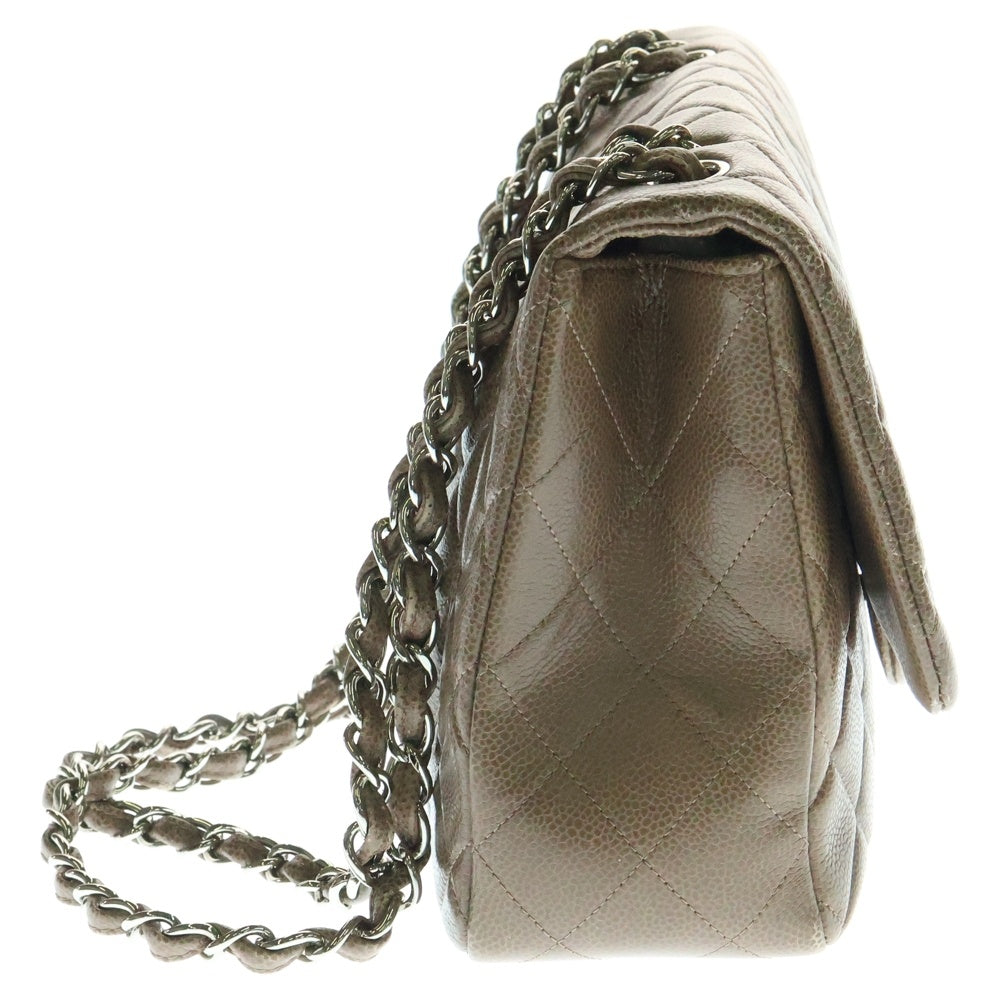 CHANEL(シャネル) デカマトラッセ30 ココマーク キャビアスキン レザー シングルフラップ ダブルチェーンショルダーバッグ シルバー金具 ブラウン 14番台