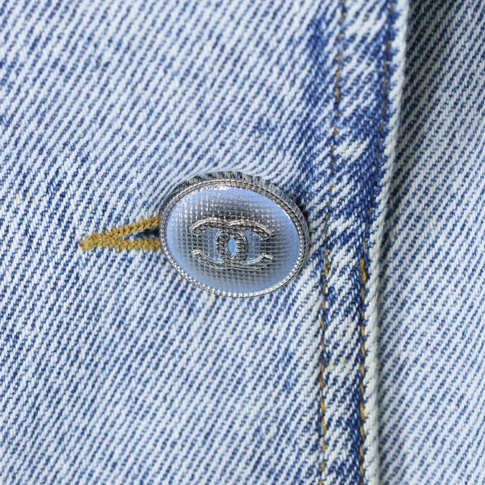 CHANEL(シャネル) ココマークボタン ツイード切り替え ウォッシュ加工 デニム トレンチ ロングコート インディゴ/ブルー P72303V63954