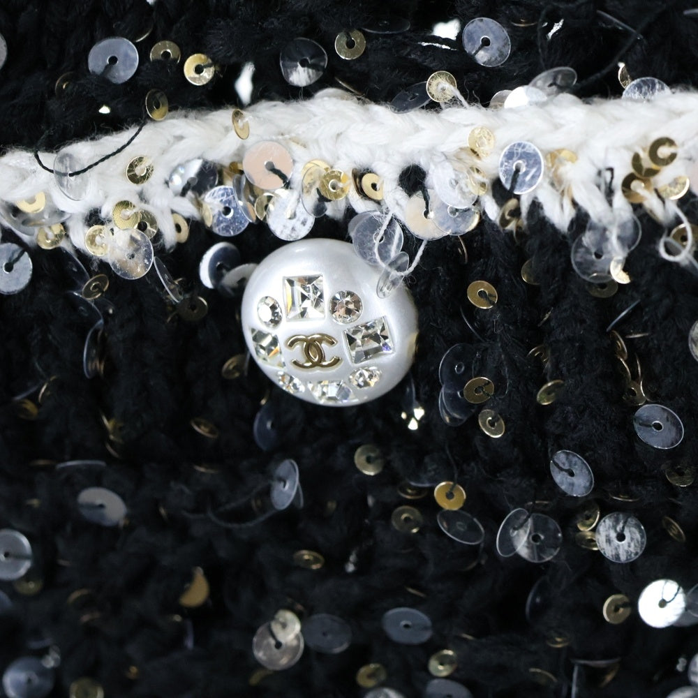 CHANEL(シャネル) ココマークボタン スパンコール コットンニット カーディガン ブラック P75060K10768
