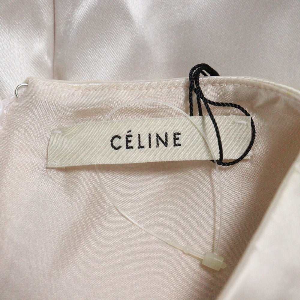 CELINE(セリーヌ) キュプラ ノースリーブ Vネック ミディアム タイト ワンピース ドレス ピンク レディース 2 6M24/4647