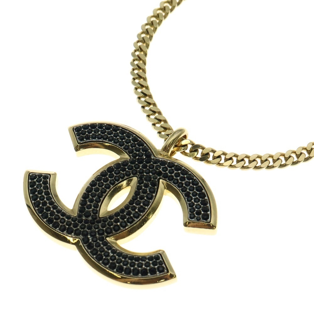 CHANEL(シャネル) ココマーク ラインストーン ネックレス ペンダント チェーン ゴールド×ブラック C24S