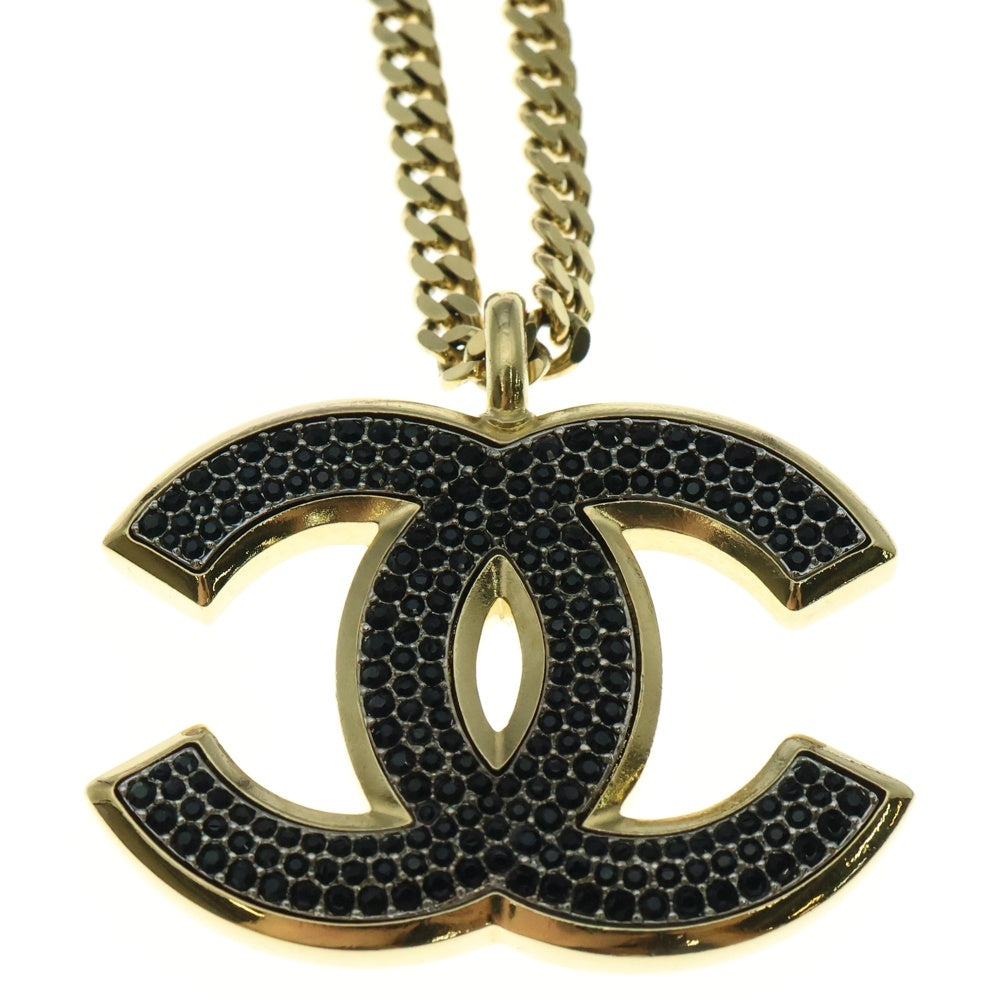 CHANEL(シャネル) ココマーク ラインストーン ネックレス ペンダント チェーン ゴールド×ブラック C24S