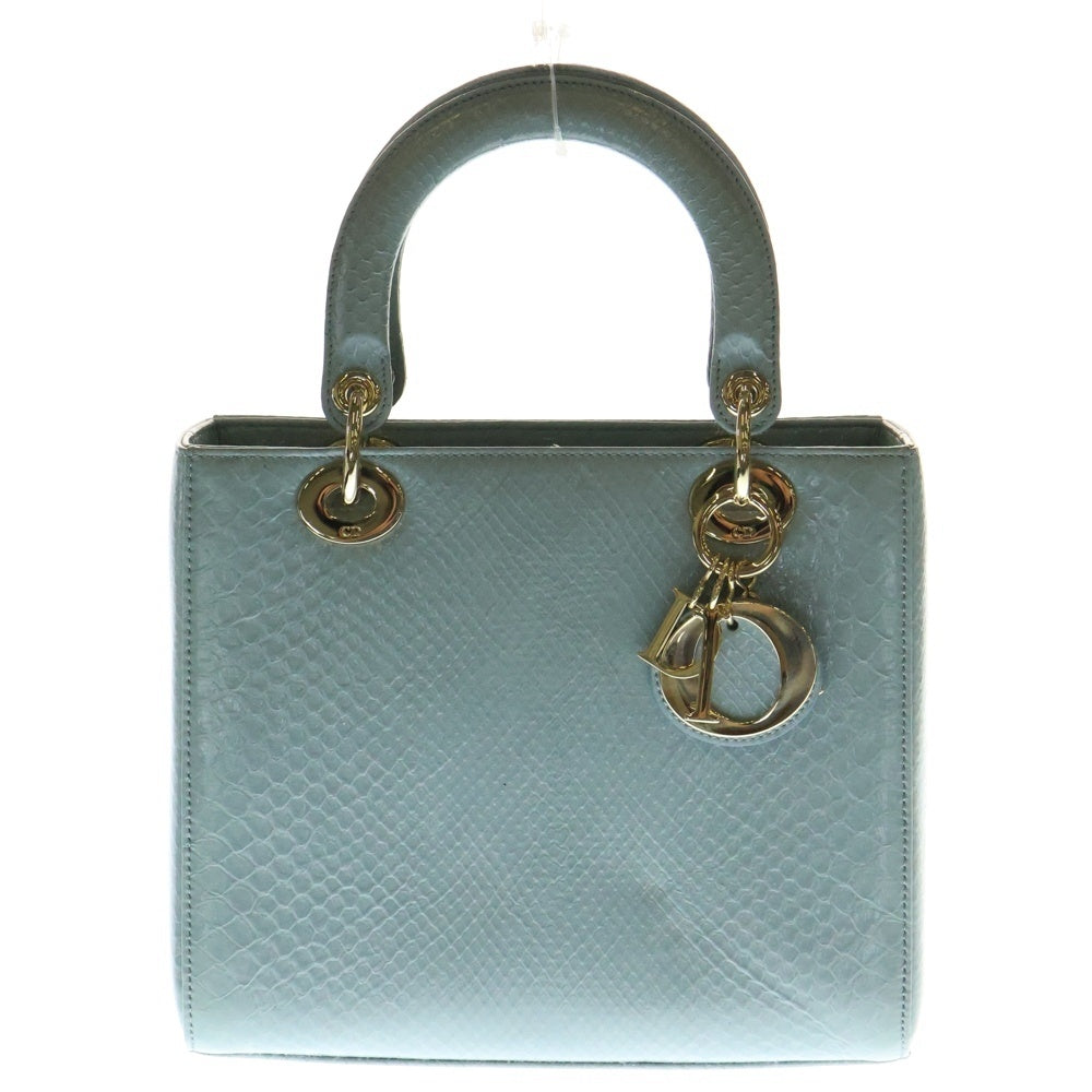 Christian Dior(クリスチャンディオール) レディディオール カルングレザー ハンドバッグ ショルダーバッグ ミニバッグ ライトブルー グレー ゴールド金具