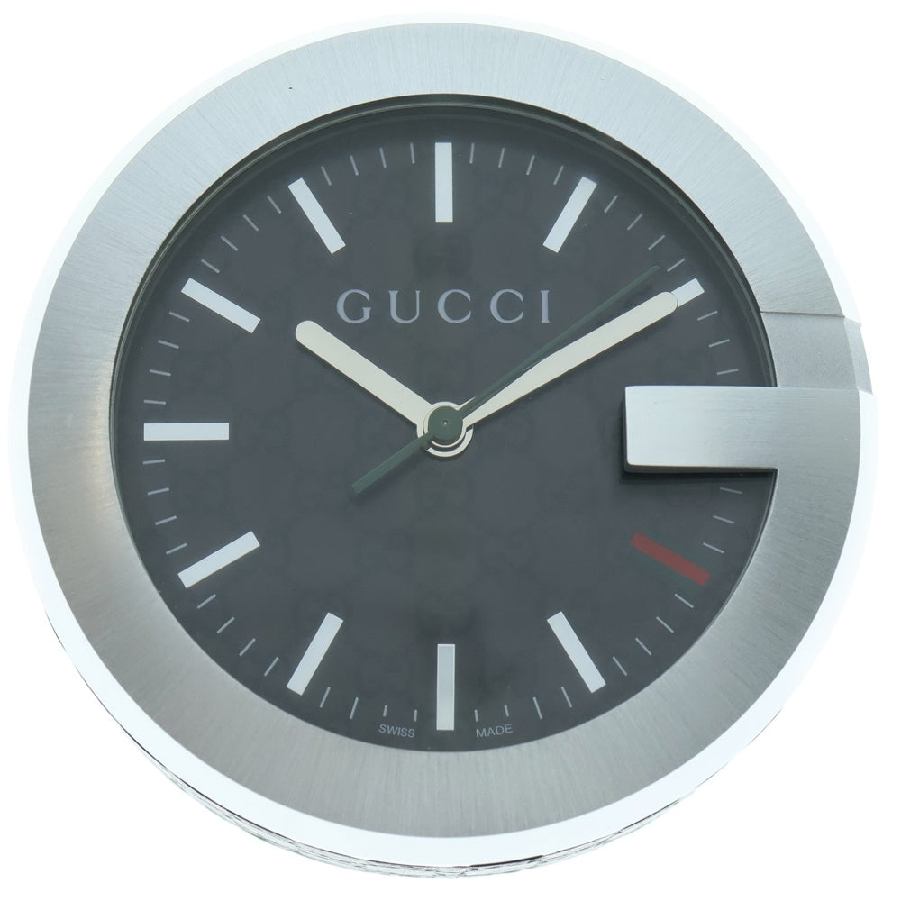 GUCCI(グッチ) GGロゴ 電池式 黒文字盤レザー置時計 ウォッチ ブラウン/シルバー YC210008