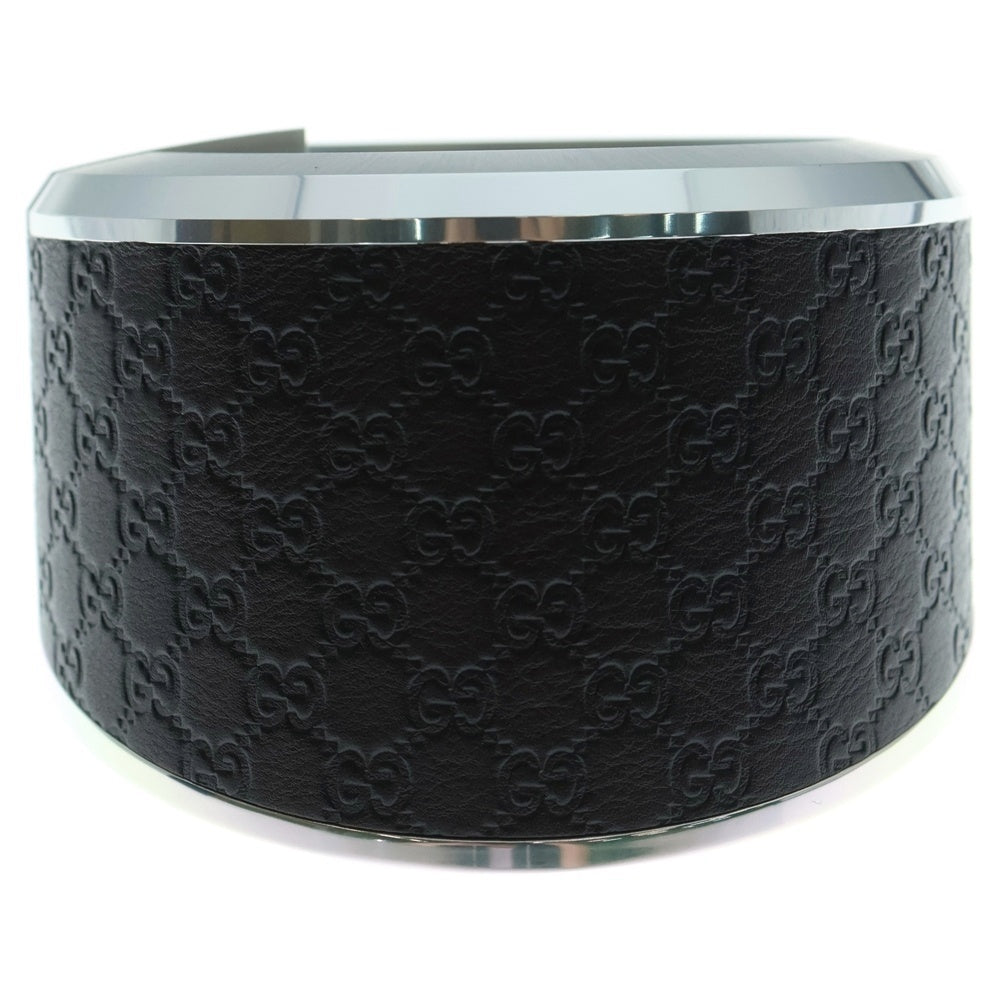 GUCCI(グッチ) GGロゴ 電池式 黒文字盤レザー置時計 ウォッチ ブラウン/シルバー YC210008