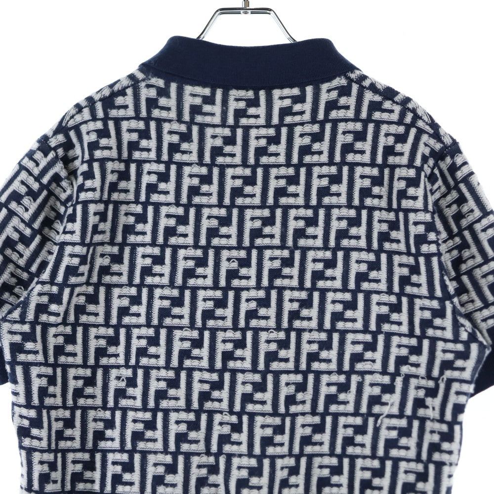 FENDI(フェンディ) ズッカ総柄 ジャガード ウール 半袖 ニット ポロシャツ ネイビー FZC349 AR85