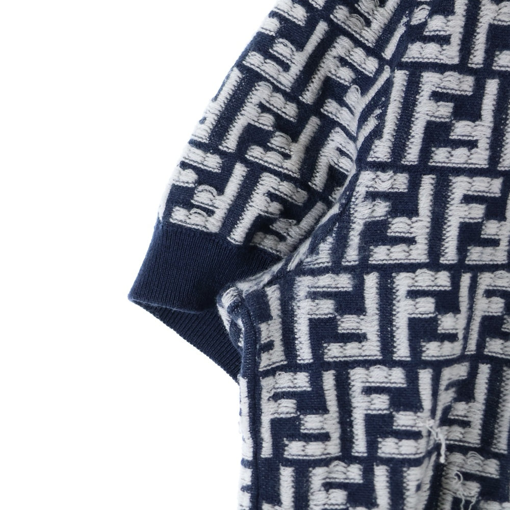 FENDI(フェンディ) ズッカ総柄 ジャガード ウール 半袖 ニット ポロシャツ ネイビー FZC349 AR85