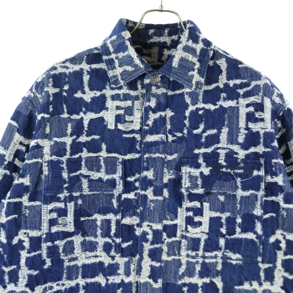 【美品】フェンディ デニム パーカー ジャケット FF ロゴテープ 44 S相当 フェンディ(FENDI)フェンディ ジップアップ フーディ パーカー