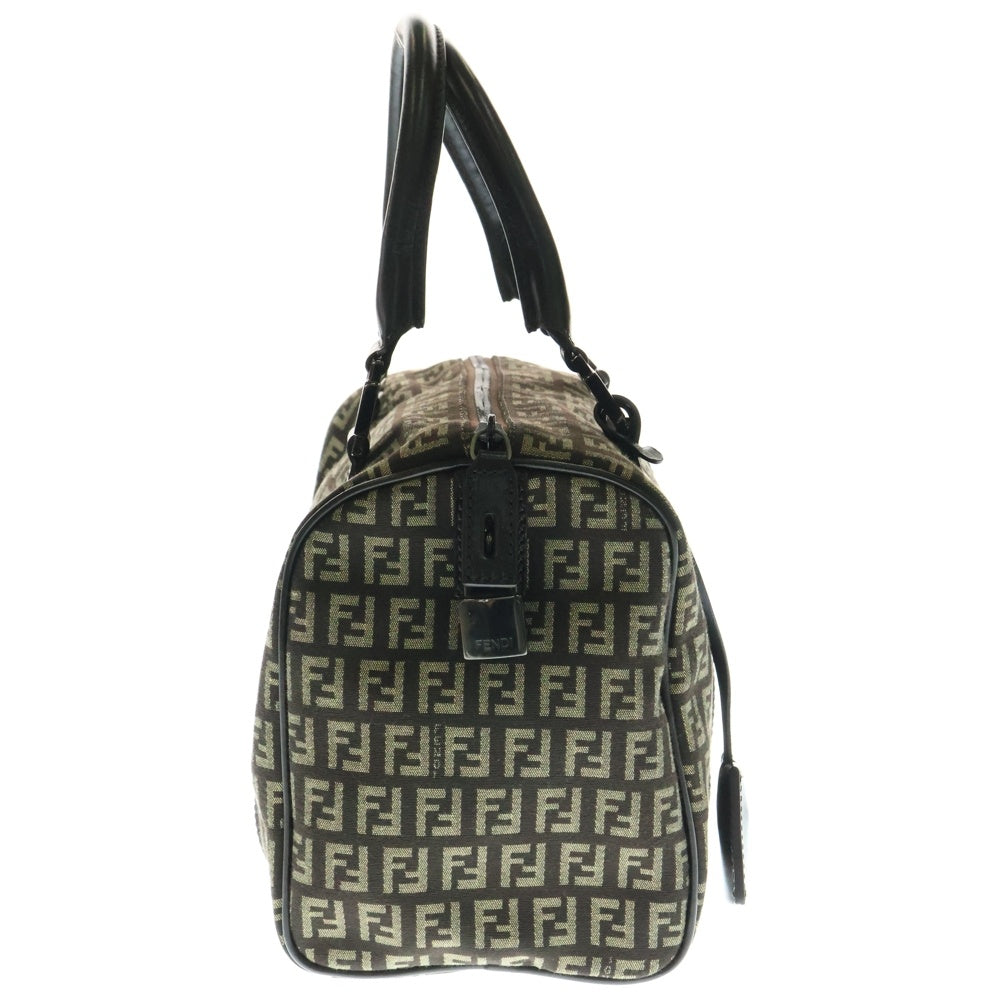 FENDI(フェンディ) ズッキーノ ズッカ柄 FFロゴプレート カナデ キャンバス レザー ハンドバッグ シルバー金具 ブラウン