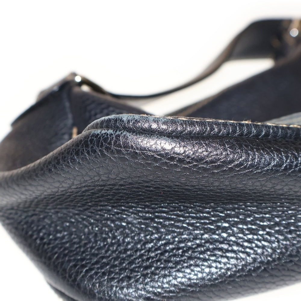 CHANEL(シャネル) フリンジ ステッチ ロゴ ワンショルダーバッグ ハンドバッグ ダークネイビー ブラック シルバー金具 レザー