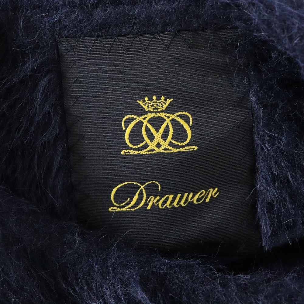 DRAWER(ドゥロワー) アルパカ ウール シャギー ノーカラー ダブルブレスト ロングコート ネイビー 6599-299-8591