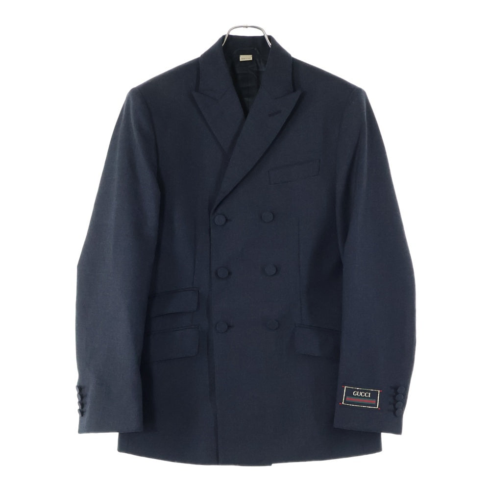 GUCCI(グッチ) 袖ワッペンロゴラベル ダブルブレスト ウール テーラードジャケット グレー 732605