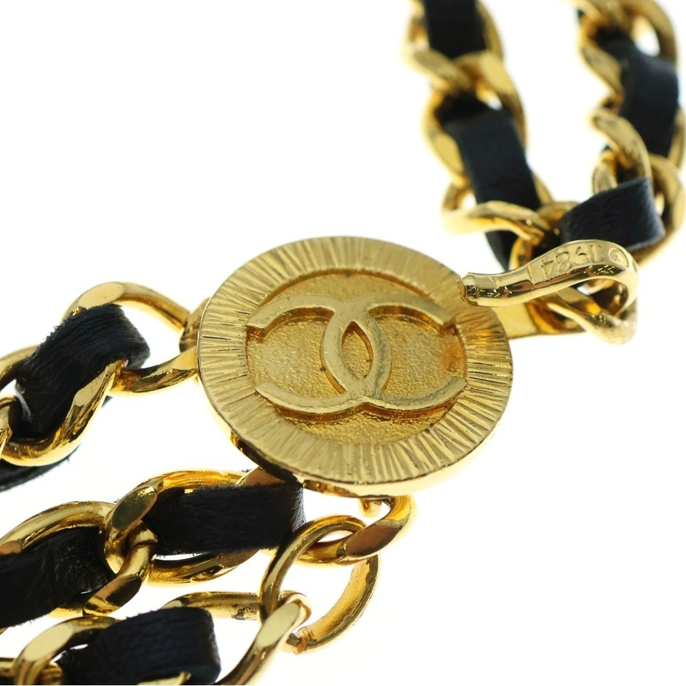 CHANEL(シャネル) ココマーク ロゴプレート 3連 レザー チェーン ベルト ブラック/ゴールド