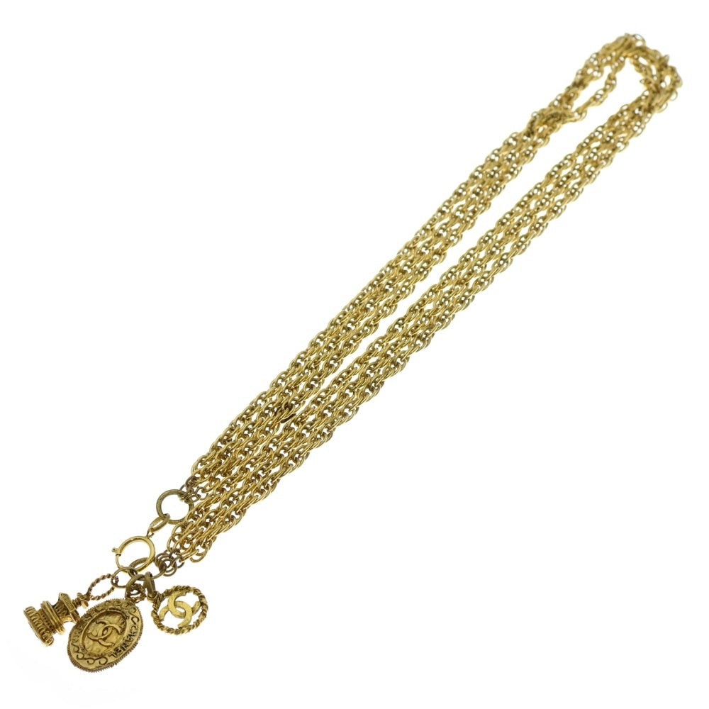 CHANEL(シャネル) ココマーク ロゴプレート 3連 チェーン ロング ネックレス ゴールド