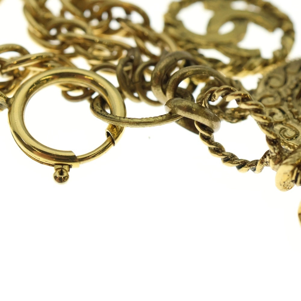 CHANEL(シャネル) ココマーク ロゴプレート 3連 チェーン ロング ネックレス ゴールド