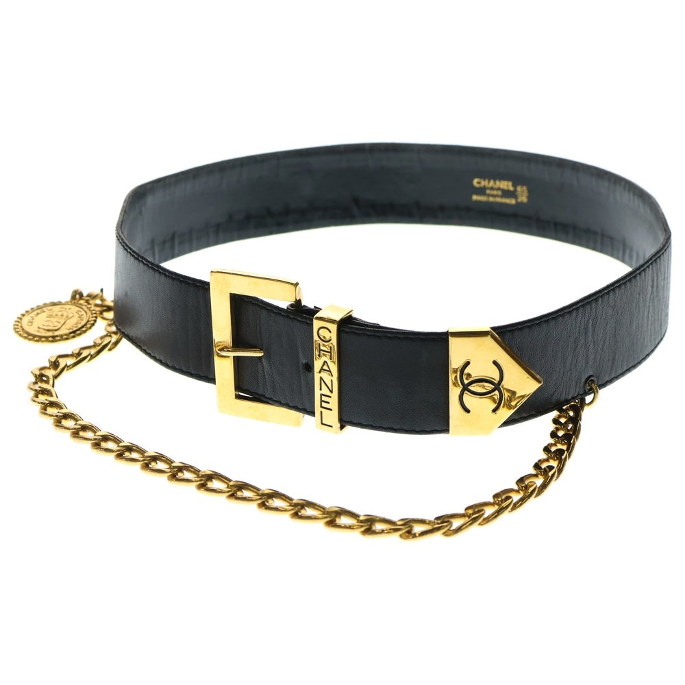 CHANEL(シャネル) CAMBON カンボンプレート ココマーク チェーン レザー ベルト ブラック/ゴールド