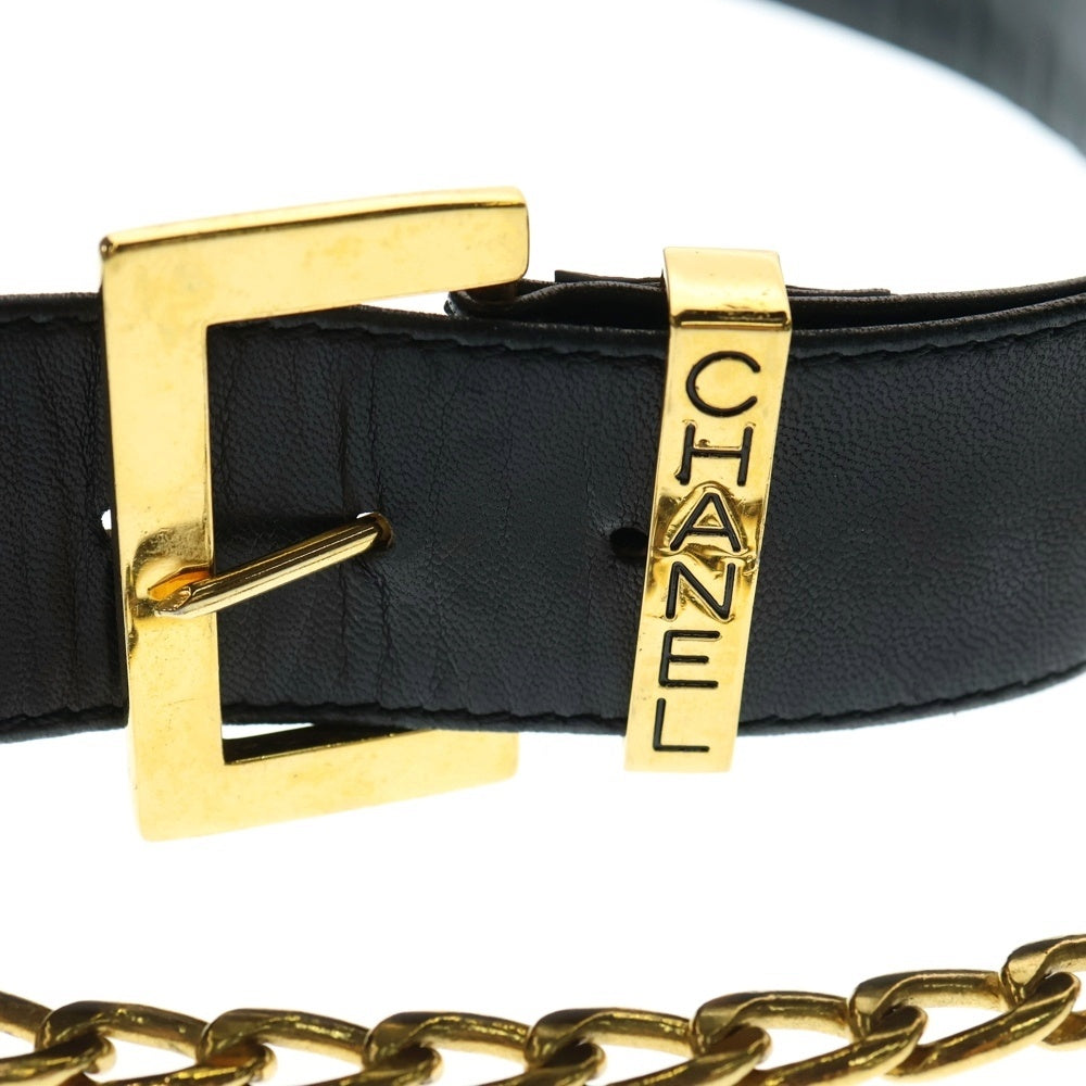 CHANEL(シャネル) CAMBON カンボンプレート ココマーク チェーン レザー ベルト ブラック/ゴールド