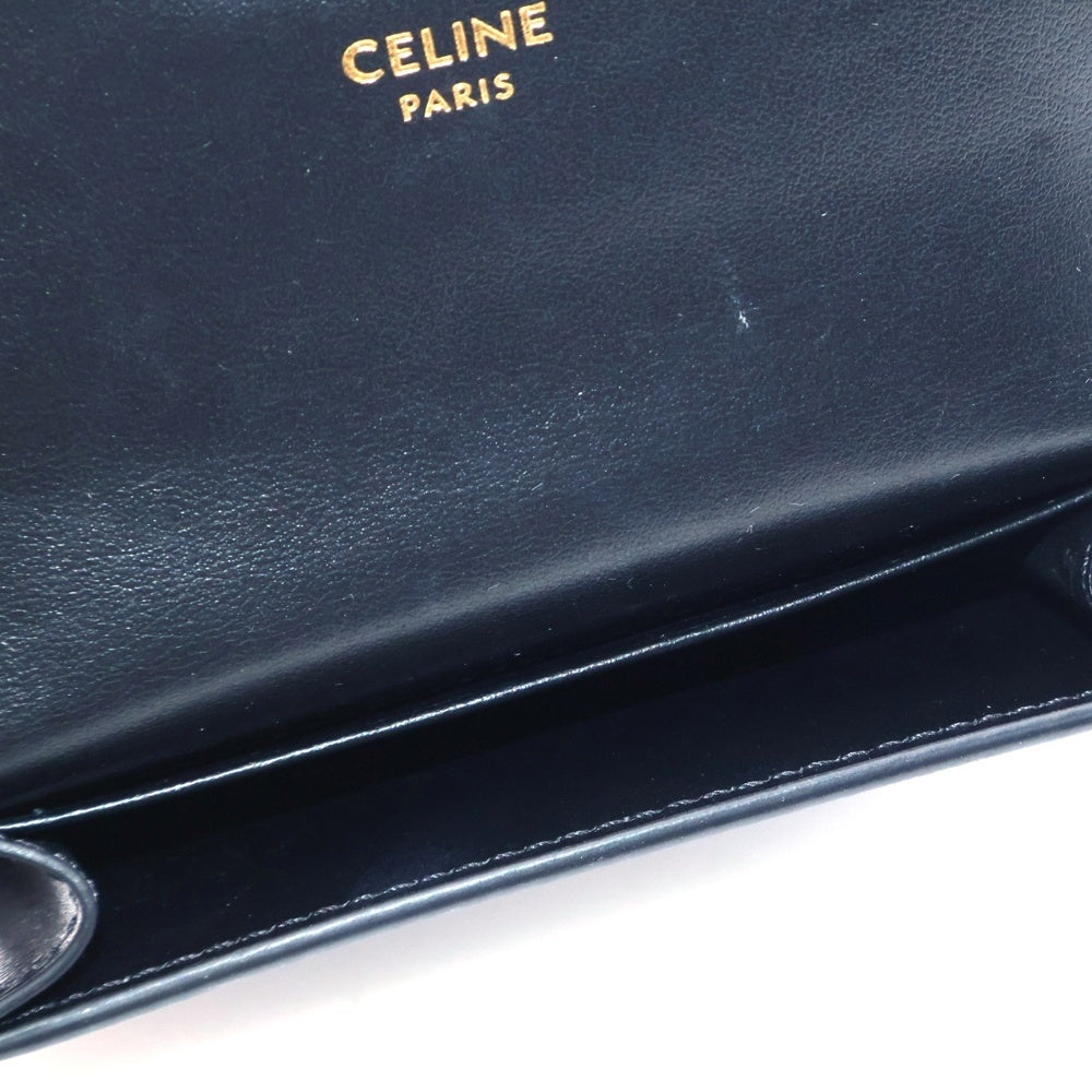 CELINE(セリーヌ) トリオンフ ロゴプレート レザー カードケース ゴールド金具 ブラック