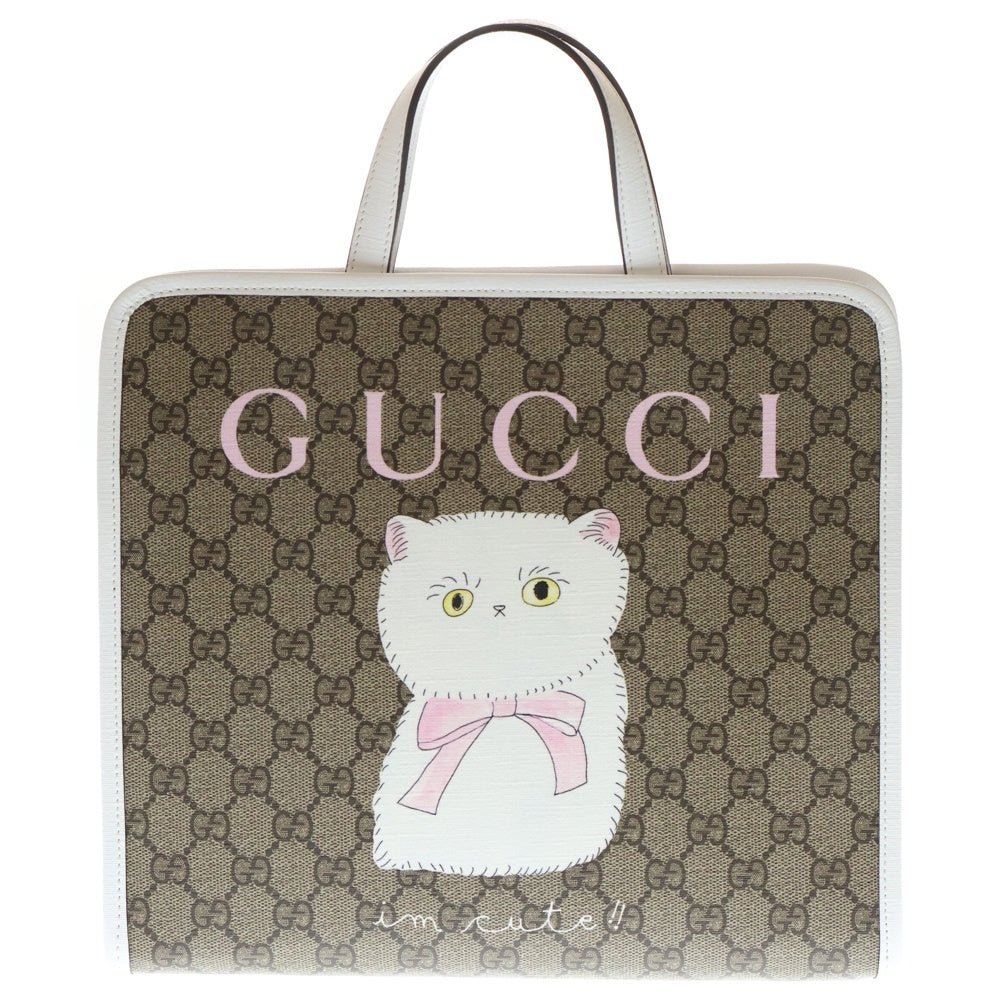 GUCCI(グッチ) チルドレンズ GGプリント トートバッグ ベージュ×レザー 605614
