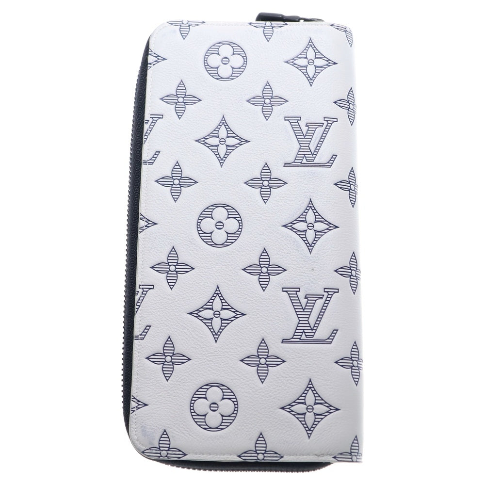 LOUIS VUITTON(ルイヴィトン) モノグラム シャドウ ジッピーウォレット ヴェルティカル ロングウォレット 長財布 カードケース ホワイト×ネイビー レザー M83381 ブラック金具