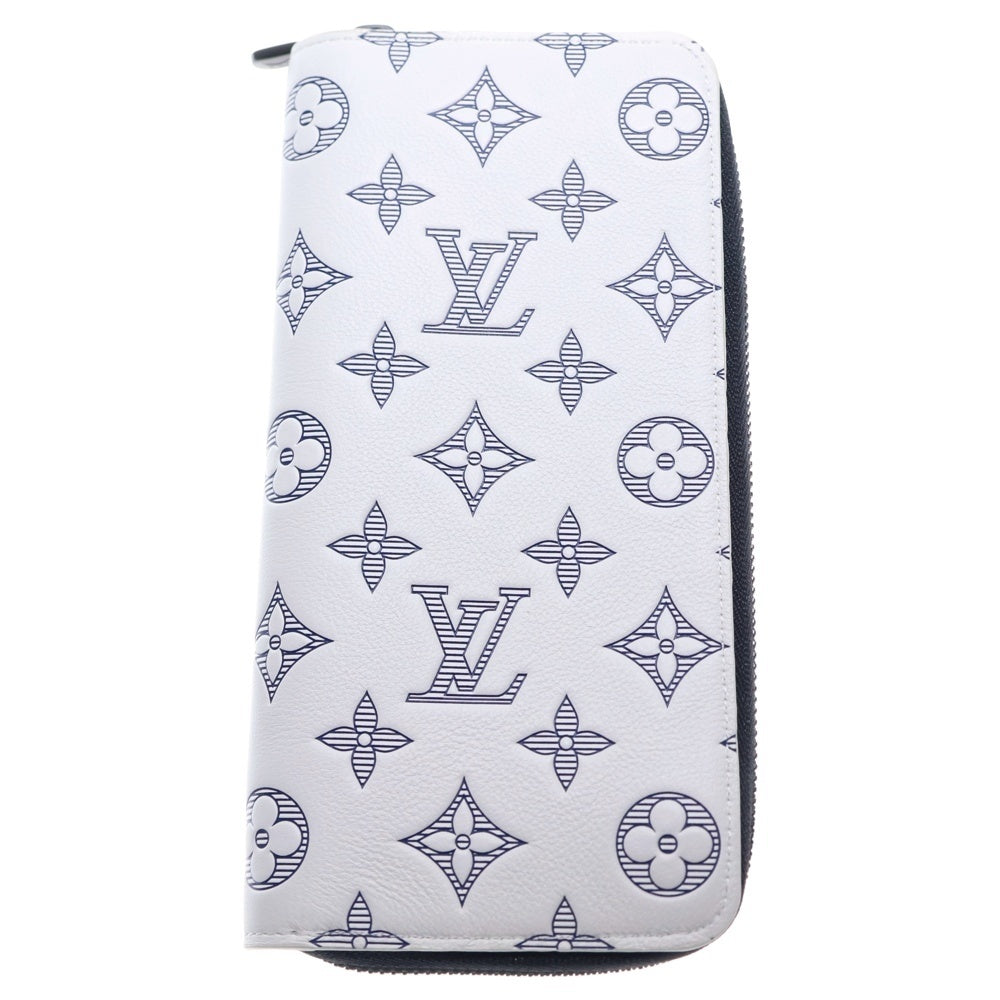 LOUIS VUITTON(ルイヴィトン) モノグラム シャドウ ジッピーウォレット ヴェルティカル ロングウォレット 長財布 カードケース ホワイト×ネイビー レザー M83381 ブラック金具