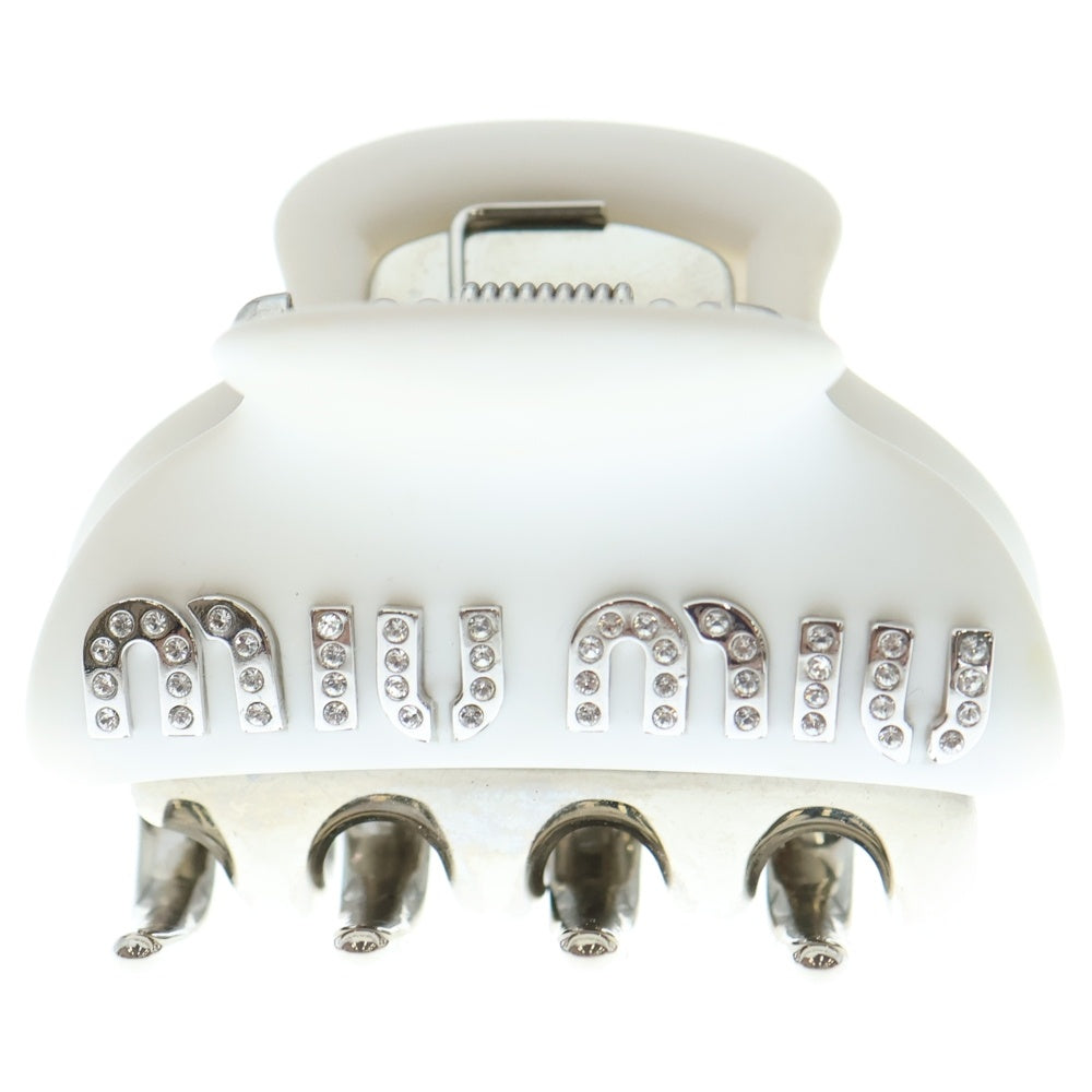 miumiu(ミュウミュウ) ロゴ ラインストーン ヘアクリップ シルバー×ホワイト