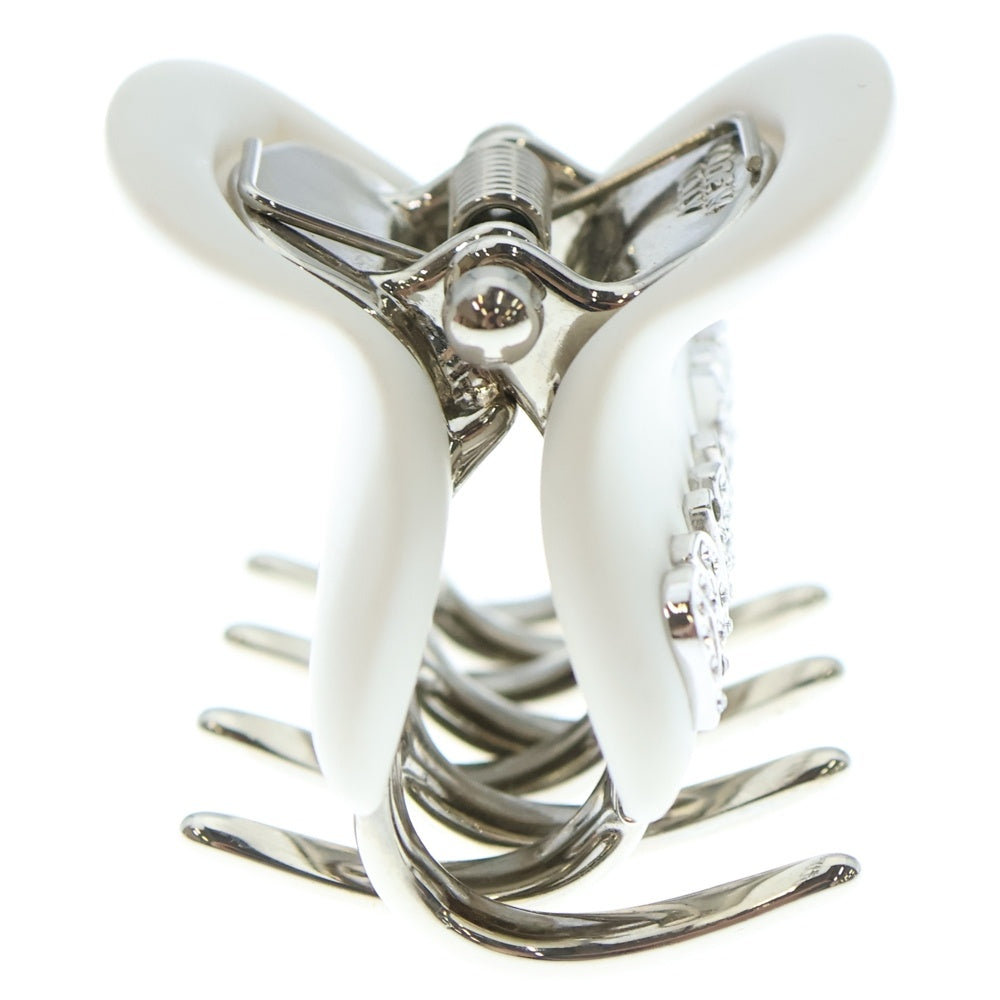 miumiu(ミュウミュウ) ロゴ ラインストーン ヘアクリップ シルバー×ホワイト