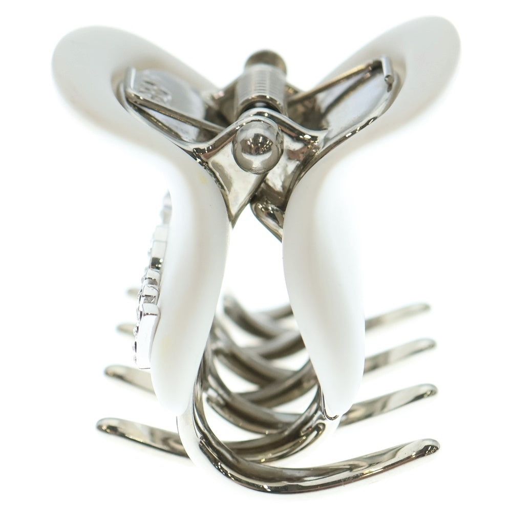 miumiu(ミュウミュウ) ロゴ ラインストーン ヘアクリップ シルバー×ホワイト