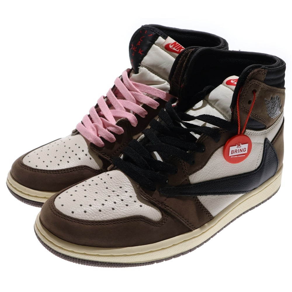 NIKE(ナイキ) ×TRAVIS SCOTT AIR JORDAN 1 RETRO HIGH OG TS SP トラヴィススコット エアジョーダン1 ハイカットスニーカー ブラウン/ホワイト US9/27cm CD4487-100