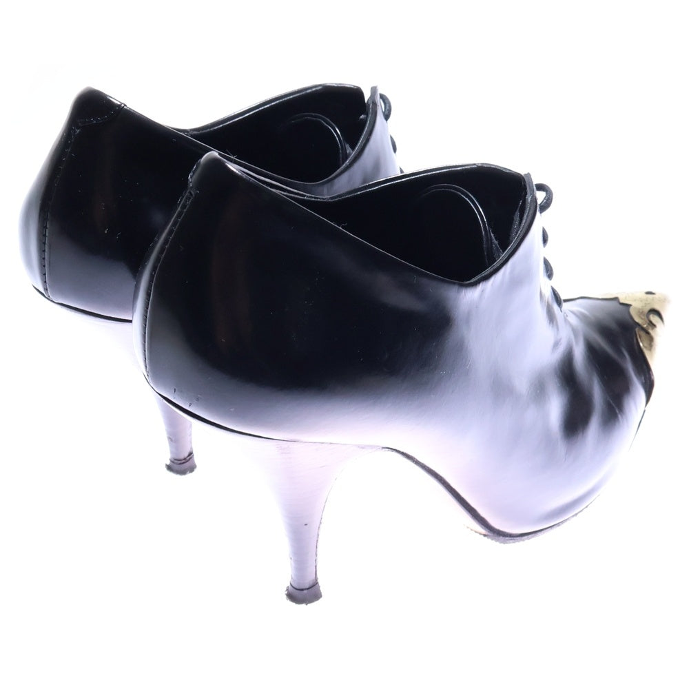 CELINE(セリーヌ) ポインテッドトゥ メタルキャップ タッセル レザー レースアップ ヒール パンプス シューズ ゴールド金具 ブラック レディース