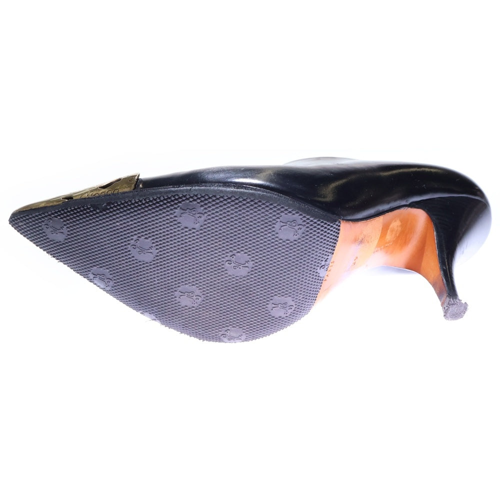 CELINE(セリーヌ) ポインテッドトゥ メタルキャップ タッセル レザー レースアップ ヒール パンプス シューズ ゴールド金具 ブラック レディース