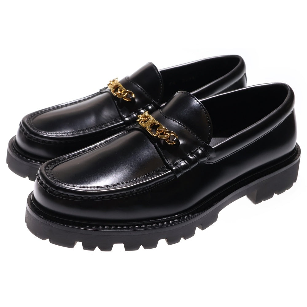 CELINE(セリーヌ) マーガレット トリオンフ ロゴプレート チェーン レザー ローカットシューズ ローファー ブラック