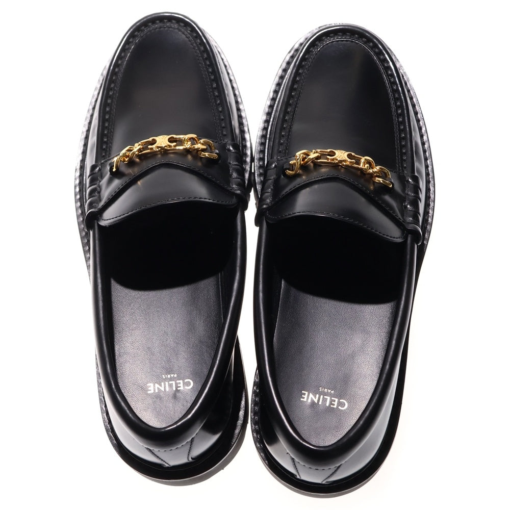CELINE(セリーヌ) マーガレット トリオンフ ロゴプレート チェーン レザー ローカットシューズ ローファー ブラック