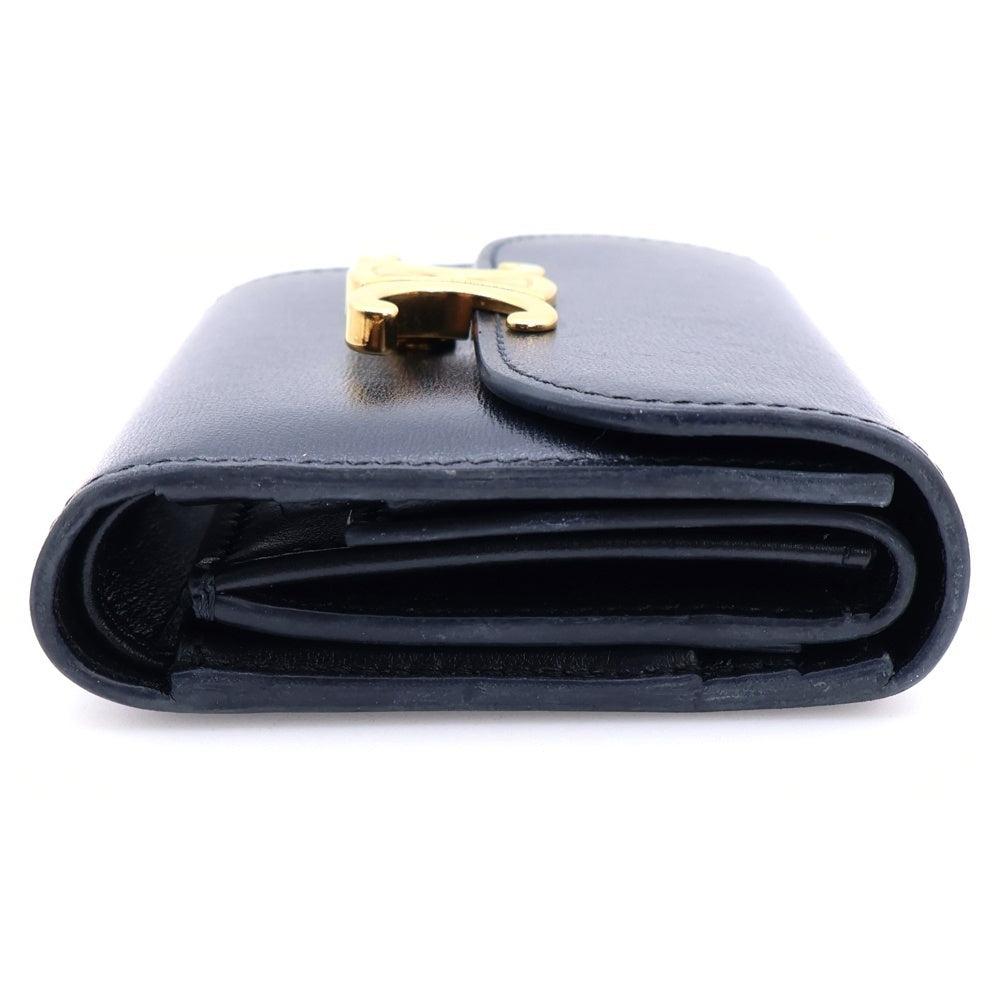 CELINE(セリーヌ) トリオンフ コンパクトウォレット 二つ折り財布 コインケース カーフスキン ブラック ゴールド金具