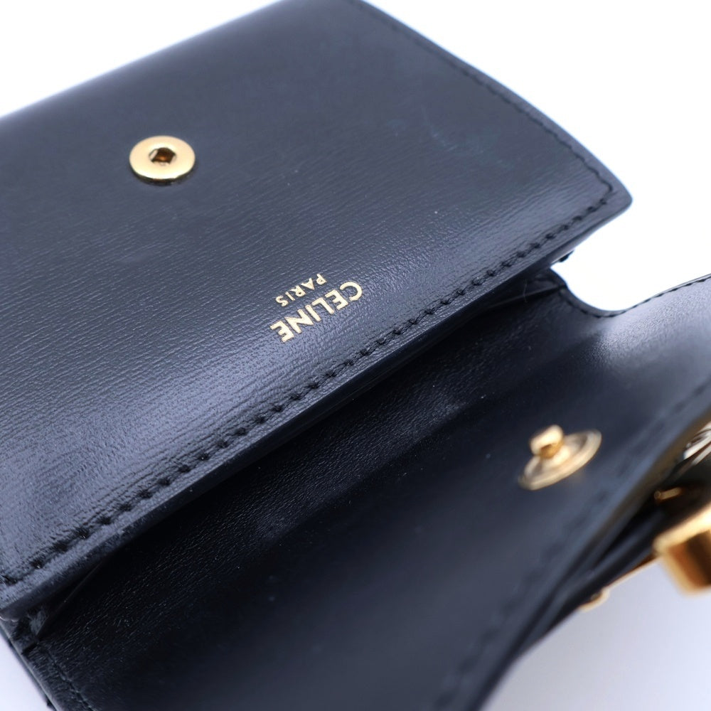 CELINE(セリーヌ) トリオンフ コンパクトウォレット 二つ折り財布 コインケース カーフスキン ブラック ゴールド金具