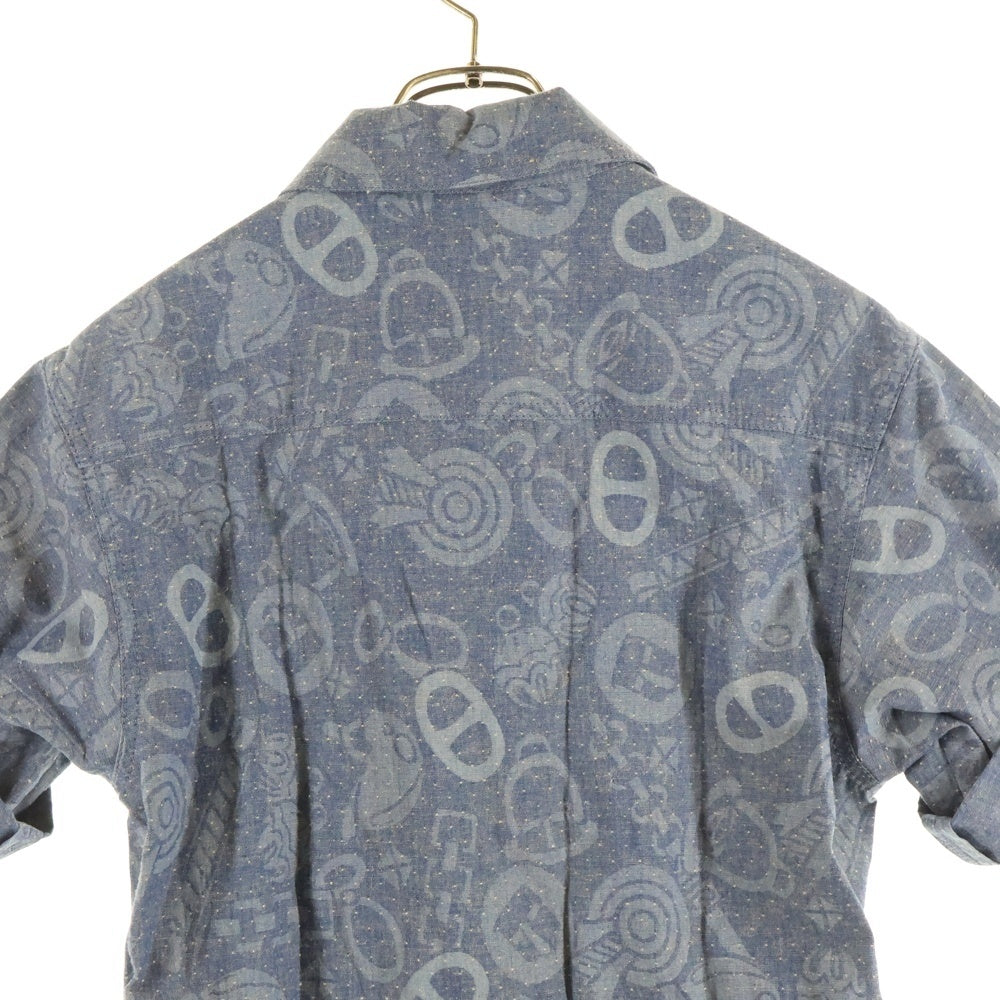 HERMES(エルメス) 25AW キャンディ リブリス 総柄 ワッペン ジップアップ 半袖 ミニ ワンピース ドレス インディゴ/ブルー レディース 5H0555DH