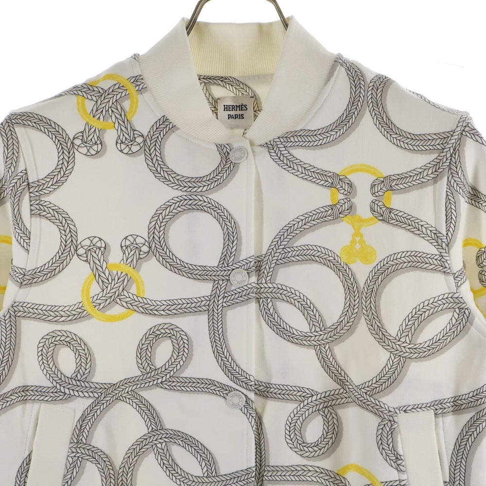 HERMES(エルメス) 25AW パルフロワ リミックス 総柄プリント セリエ スナップボタン スウェット ボンバージャケット ブルゾン ホワイト レディース 5H4203DT