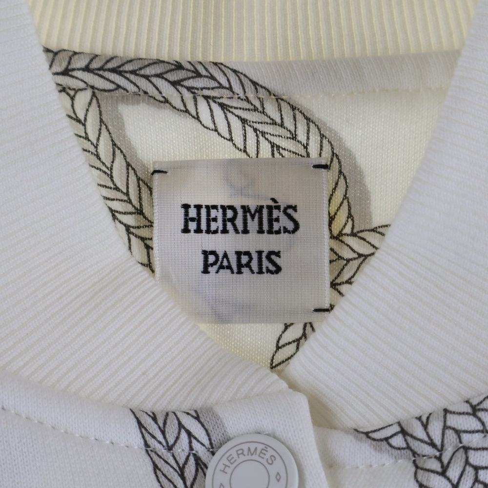 HERMES(エルメス) 25AW パルフロワ リミックス 総柄プリント セリエ スナップボタン スウェット ボンバージャケット ブルゾン ホワイト レディース 5H4203DT